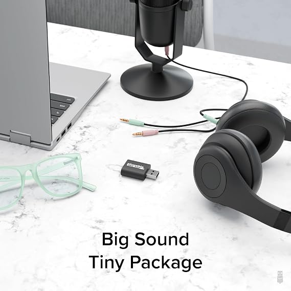Plugable USB Audio Adapter Adds 3.5mm Speaker and Microphone Ports Because Your Laptop or PC Lacks an Audio Jack; Compact External Sound Card Replacement, Plug-and-Play for Windows, Mac, Linux