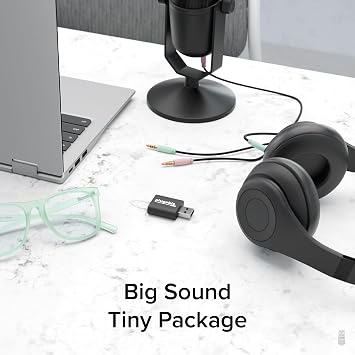 Plugable USB Audio Adapter Adds 3.5mm Speaker and Microphone Ports Because Your Laptop or PC Lacks an Audio Jack; Compact External Sound Card Replacement, Plug-and-Play for Windows, Mac, Linux