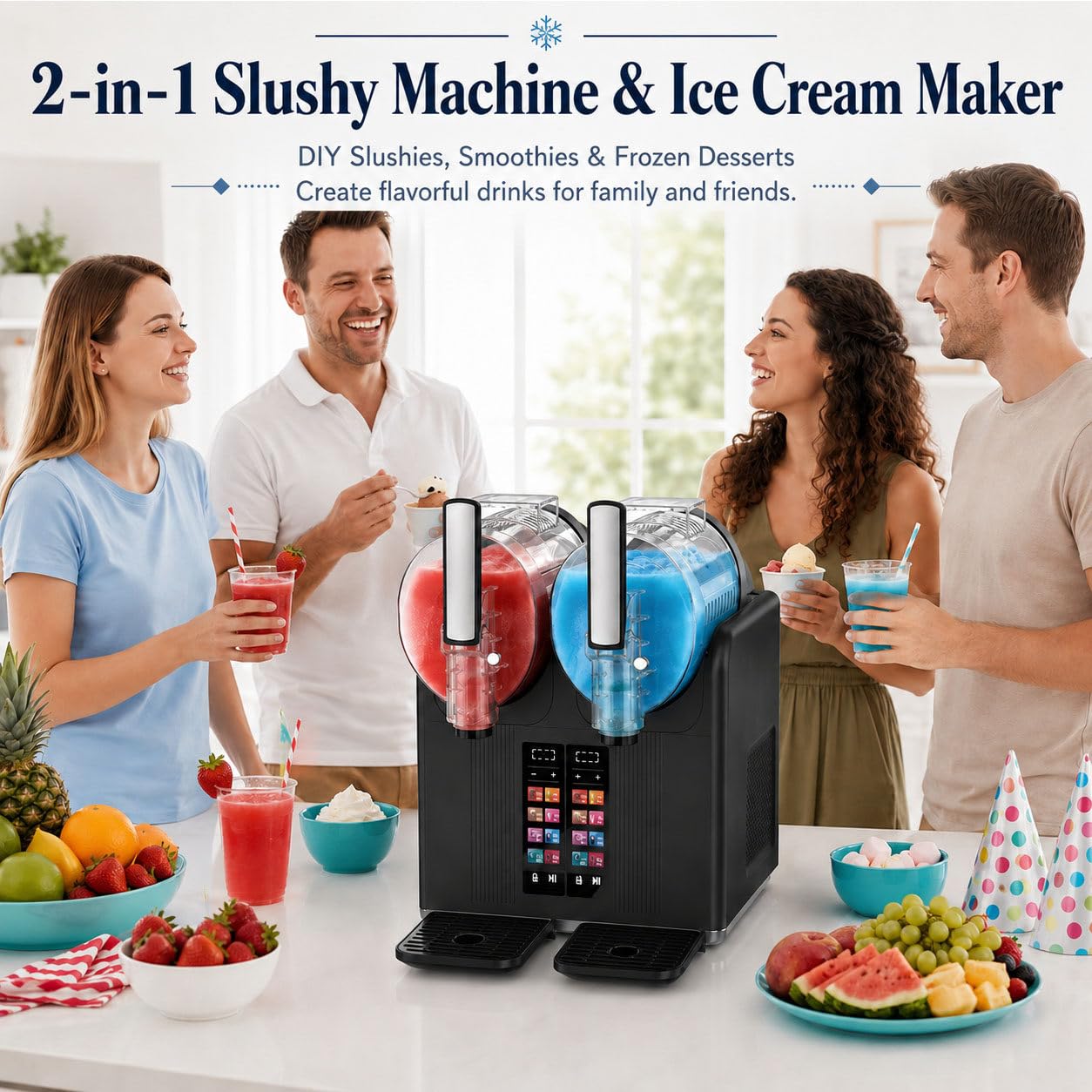 Máquina para Granizados Y Helados 2 En 1 Black | 7 Modos Preestablecidos Doble Depósito Autolimpieza