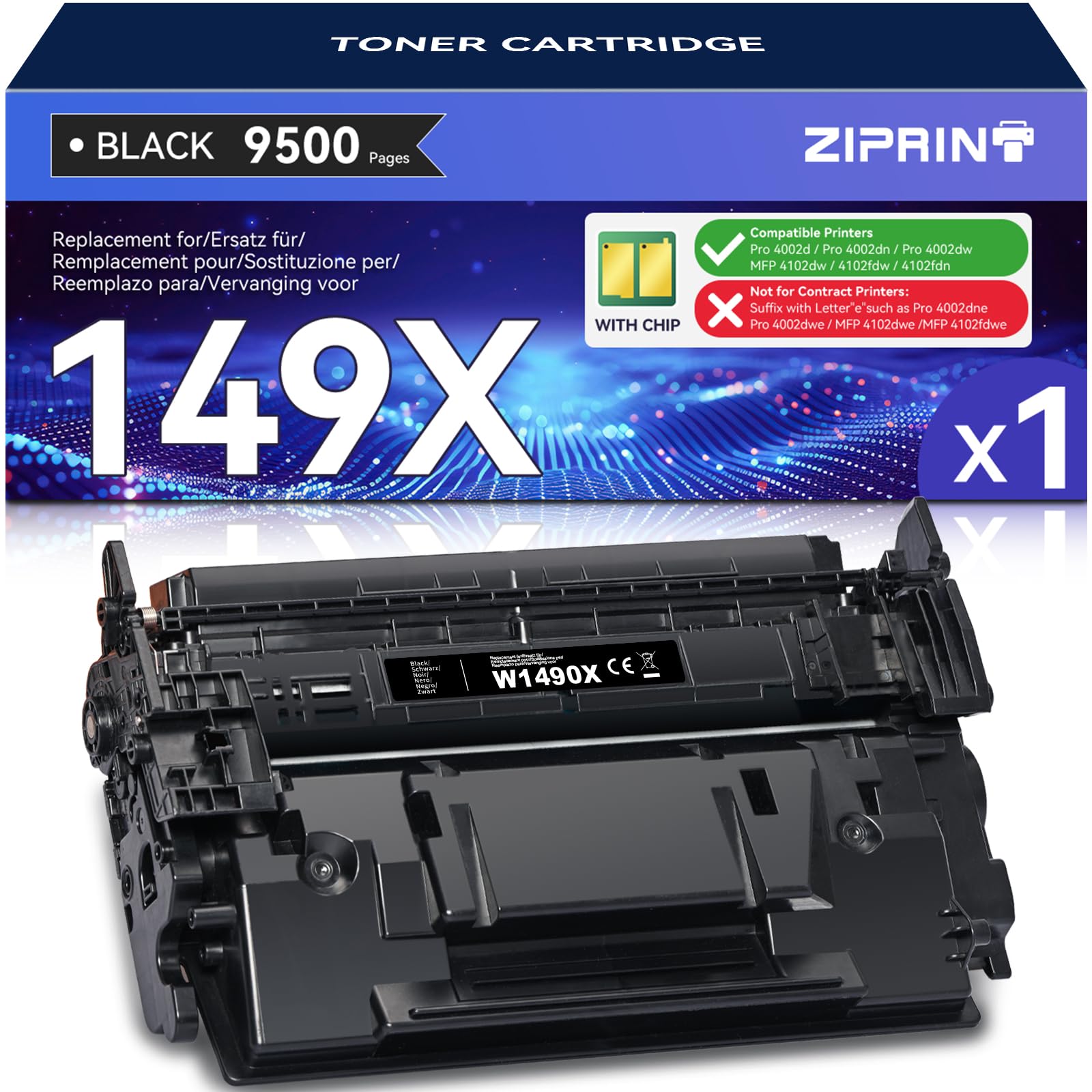 ZIPRINT 149X (Con Chip) Compatibile per HP 149X 149A W1490X W1490A per HP LaserJet Pro 4002dn 4002dw 4002d 4002 Toner LaserJet Pro MFP 4102fdw 4102dw 4102fdn 4102 Toner -1 Nero