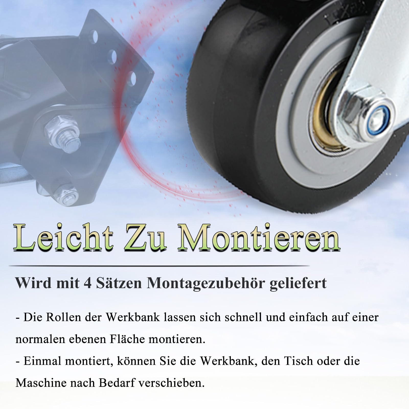 4 Stück Möbelrollen | Schwerlastrollen Mit Bremse | 360° Drehung Transportrollen | Lenkrollen Bis 200kg | Rollen Für Möbel, Werkbank, Maschinen, Tische - Multi Mounting Optionen