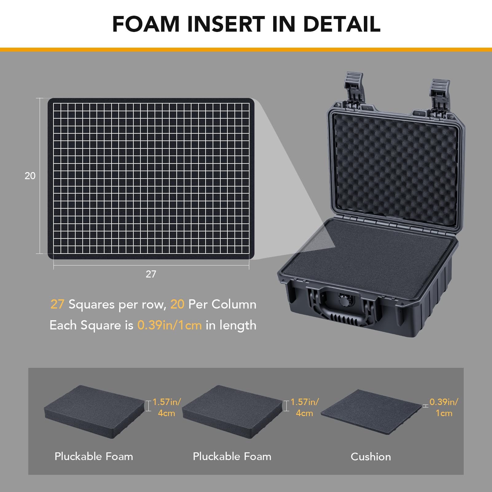 Lykus HC-2820 Maletín/Maleta/Estuche/Case rígida Impermeable con Espuma Personalizable, Tamaño Interior 28,2x22,2x11,7 cm, Adecuado para electrónica y más