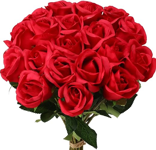 24 Pcs Artificial Roses Flowers Realistic Silk Rose Long Stem White Flowers White