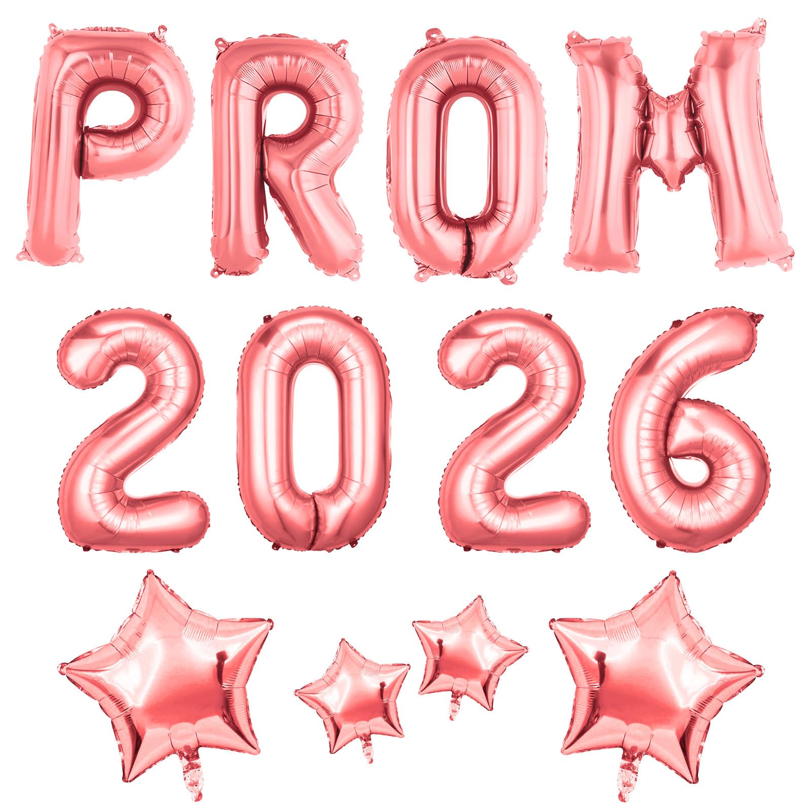 Graduation Prom Decorations 2026, 12Pcs 16 Inch Rose Gold PROM 2026 Foil Balloons with 4 Star Shape Congrats Balloons, Graduation Leaver Decorations for College High School Congratulation Grad Party