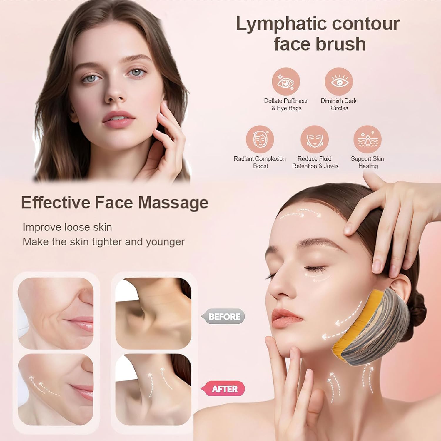 3 Pcs Lymphatic Drainage & Gua Sha Brush, Facial Brush for Lymphatic Drainage, Soft Soothesilk Massager for Puffiness with Storage Box, Ergonomically Designed to Fit the Skin Precisely