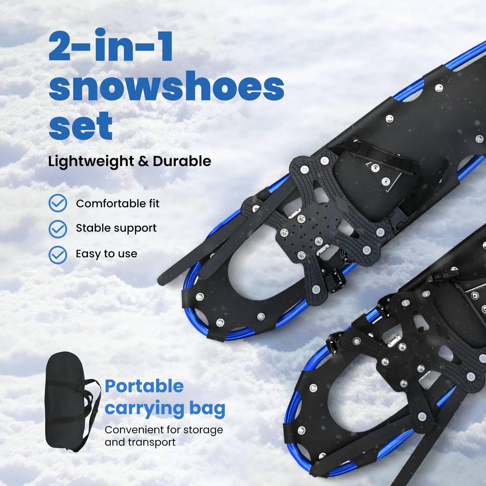 vidaXL Ciaspole 3 in 1 Blu e Nero 78,5 x 22 cm Alluminio e HDPE, Ciaspole in alluminio per il giardino, attrezzatura outdoor regolabile, accessori moderni per camminare sulla neve