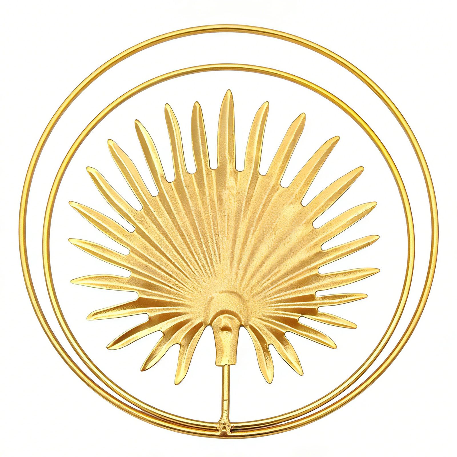 Goodangie00 11" Metal Gold Palm Leaf Wall Art, Double Round Handmade 3D Botanical Modern Artistic Hanging Sculptures for Living Room Office Home Decorative, Boho Decor Gift