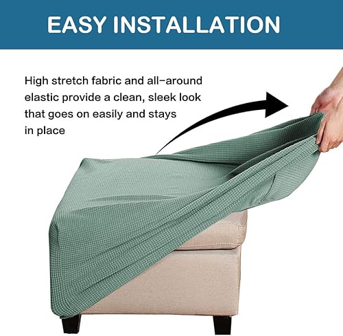 Miniatura 4 de Ottoman Covers Slipcover Square Jacquard Fabric Footstool Protector Covers Storage Stool Ottoman Covers Stretch with Elastic Bottom Small Sage