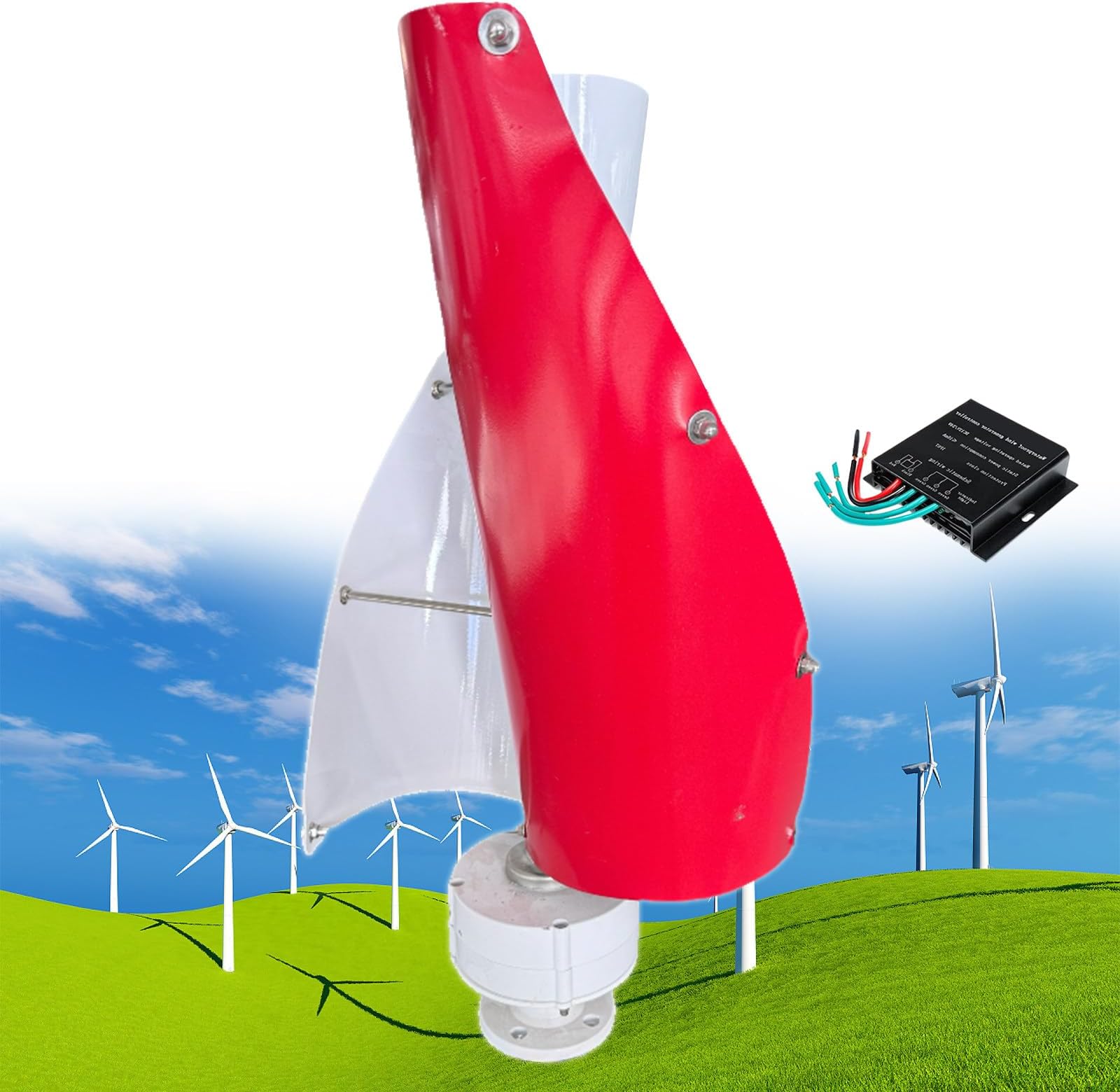 12000W Wind Turbine Helix Generator Kit, Maglev Shaft Wind Turbine Generator, Vertical Windmill 3-Phase Wind Power Turbine, for Household Power Supply, Road Infrastructure,C-24V