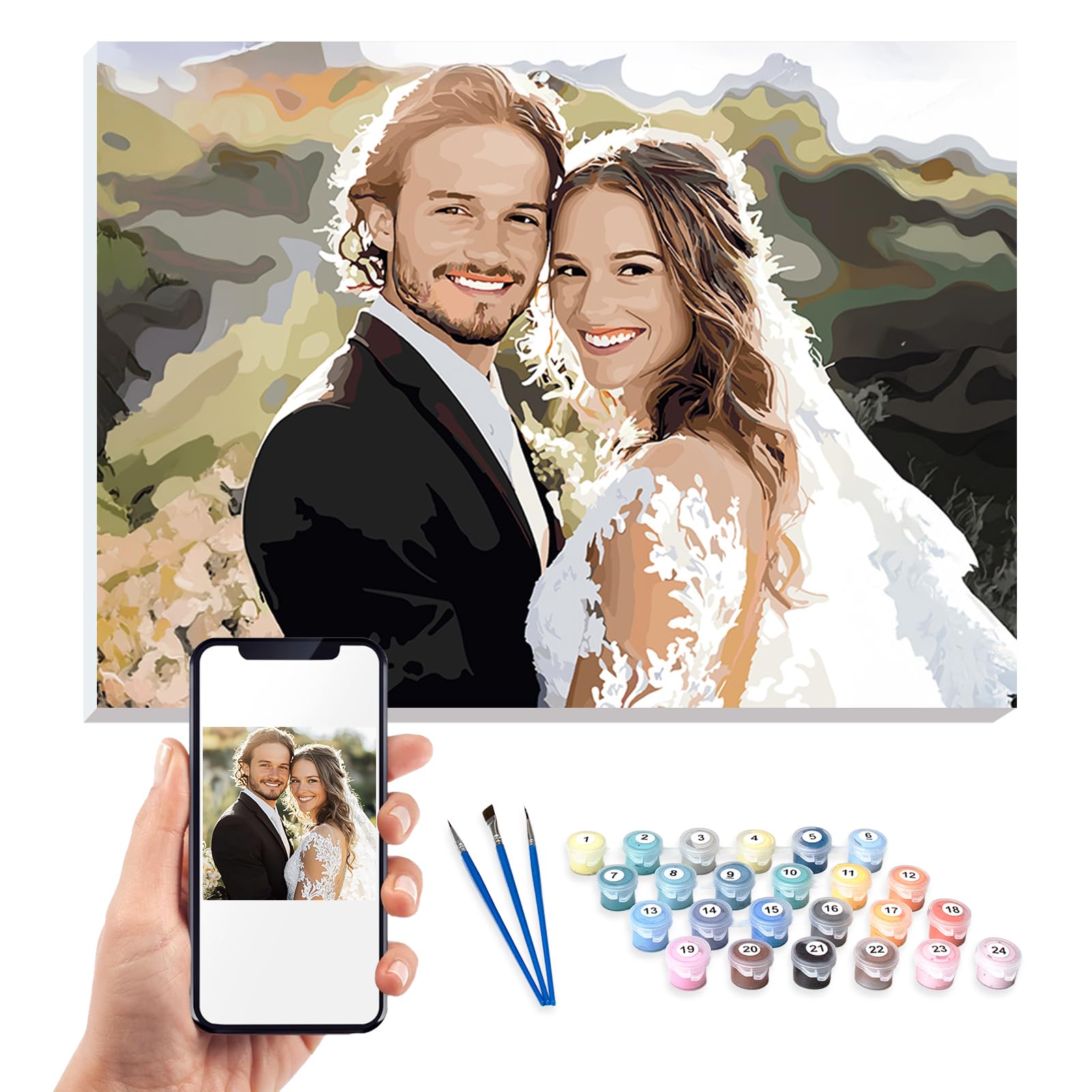 KURUMi 24/36/48 Colors Personalised Paint by Numbers Kit for Adults – Custom Photo DIY Painting Set for Beginners, Create Unique Wall Art from Your Favorite Photo of Family, Pet, or Loved One