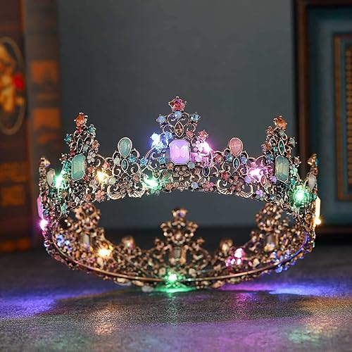 Miniatura 5 de Yean Coronas y tiaras con diamantes de imitación barrocos LED, corona de reina nupcial de oro, corona de cristal para boda, fiesta, tiara para mujer