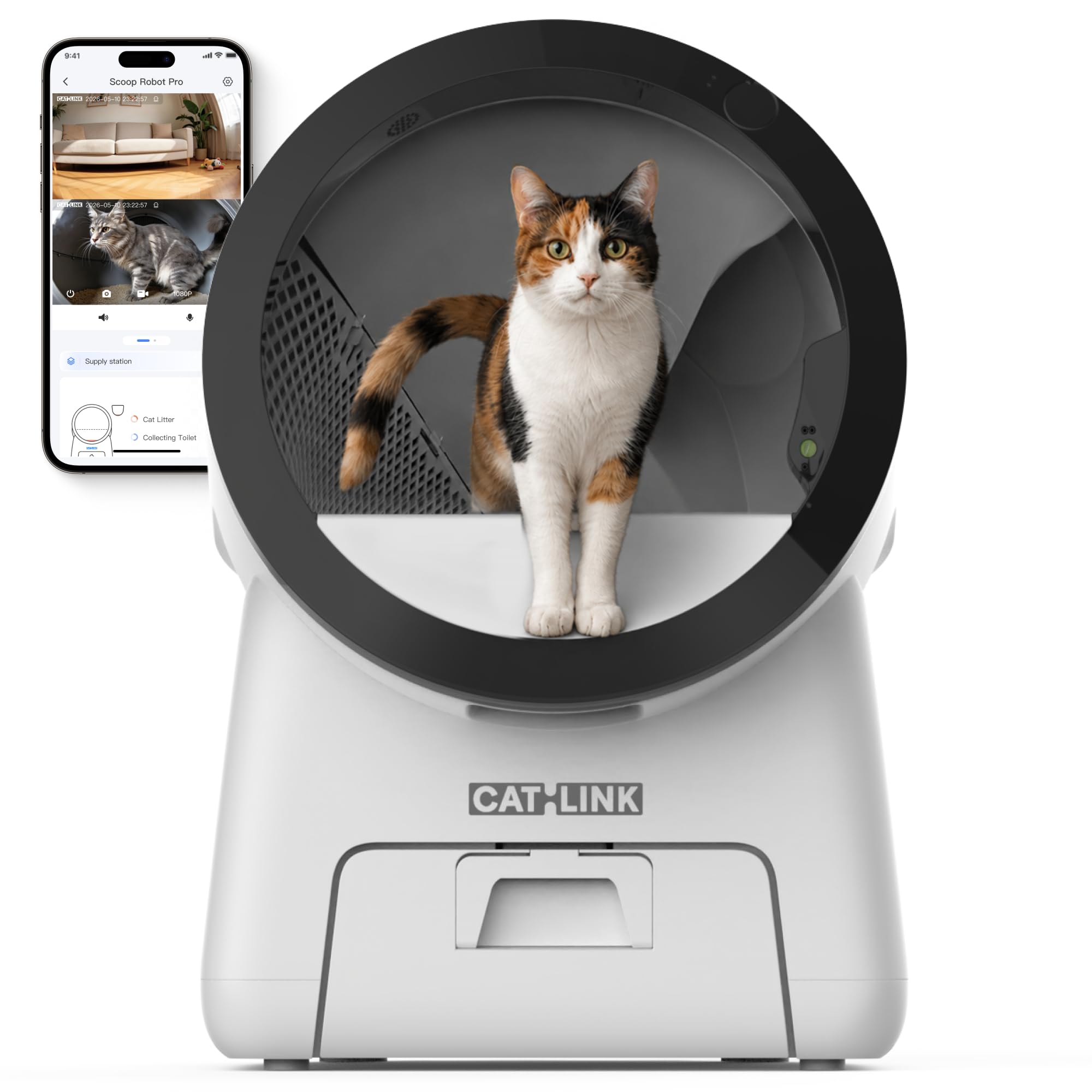 CATLINK Scooper Robot Automatic, Self-Cleaning Cat Litter Box, 5G WiFi App Control & Multiple Cats Dual-Ai Camera Tracking, Auto Waste Packing, Smart Robot with Odor Control, Large