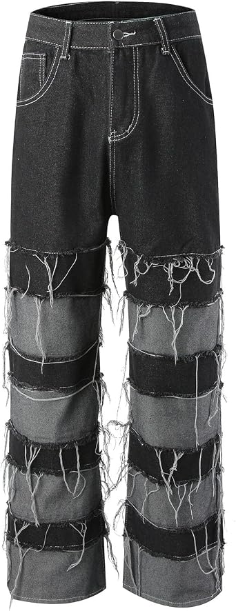 Skinny Jeans da uomo strappati da uomo Destroyed Stretch Jeans alla moda neri skinny a costine Slim Fit Hip Hop Pantaloni con fori per uomo con chiusura lampo, jeans per feste e