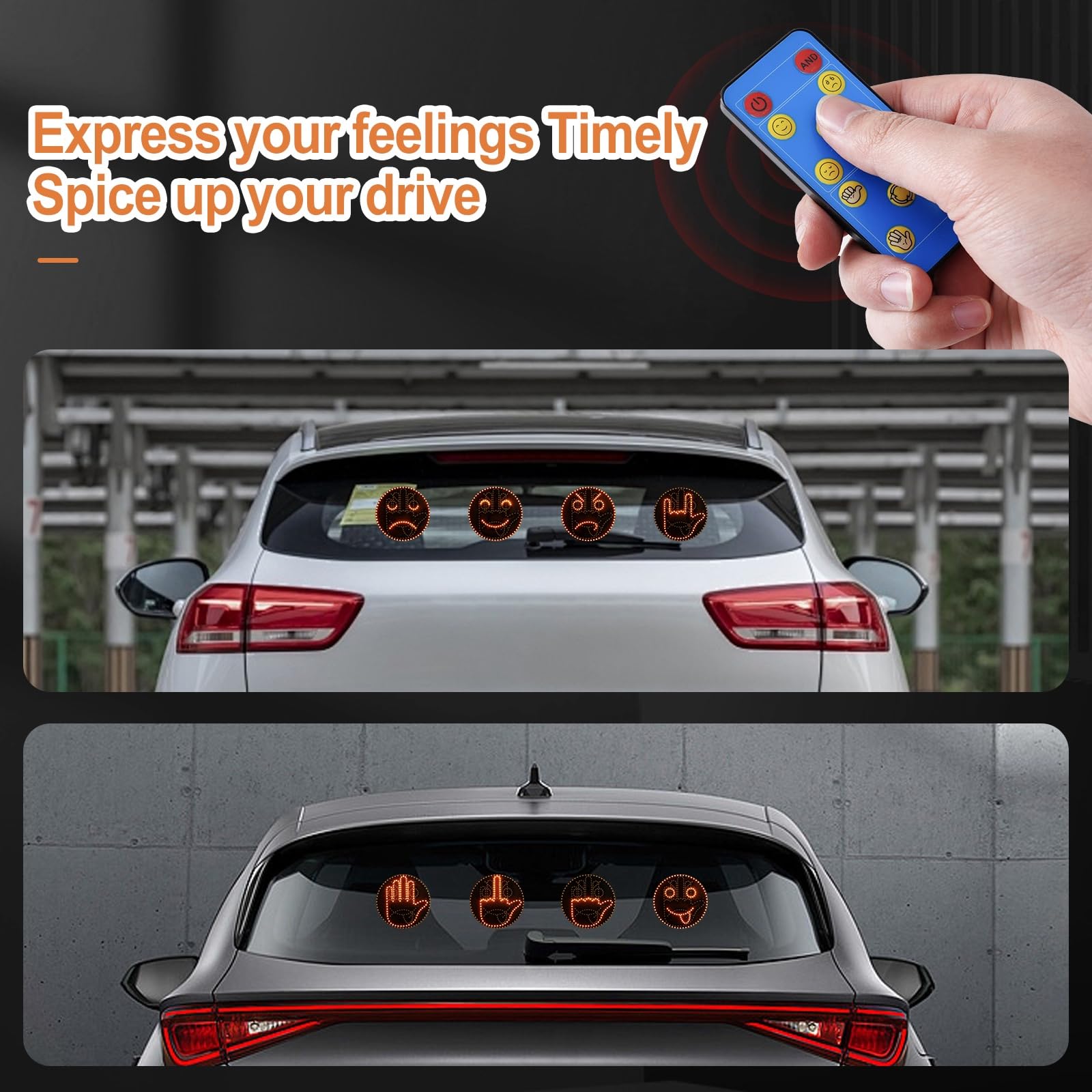 Emojis and Gestures - Luz de coche divertida con control remoto, señal LED de furia de carretera para coche, accesorios de coche ideales para regalo, accesorios de coche divertidos para