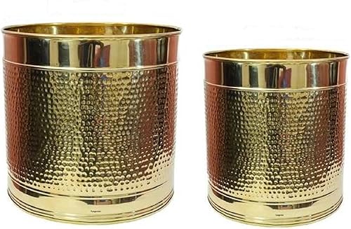 Maceta de latón hecha a mano  Contenedor de plantas de diseño martillado, macetera, maceta  para plantas de interiorexterior, juegos de 2 piezas