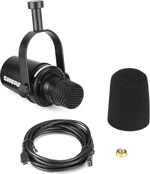 Shure MV7+ Podcast Dynamic Microphone with Articulating Desktop Boom Arm. OBS Certified, Enhanced Audio, LED Touch Panel, USB-C & XLR Outputs, Auto Level Mode, Digital Pop Filter, Reverb -Black