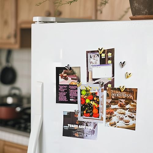 Miniatura 113 de 20 imanes dorados para refrigerador, lindo corazón de amor, imanes decorativos plateados para nevera, juego de imanes de cocina para el hogar