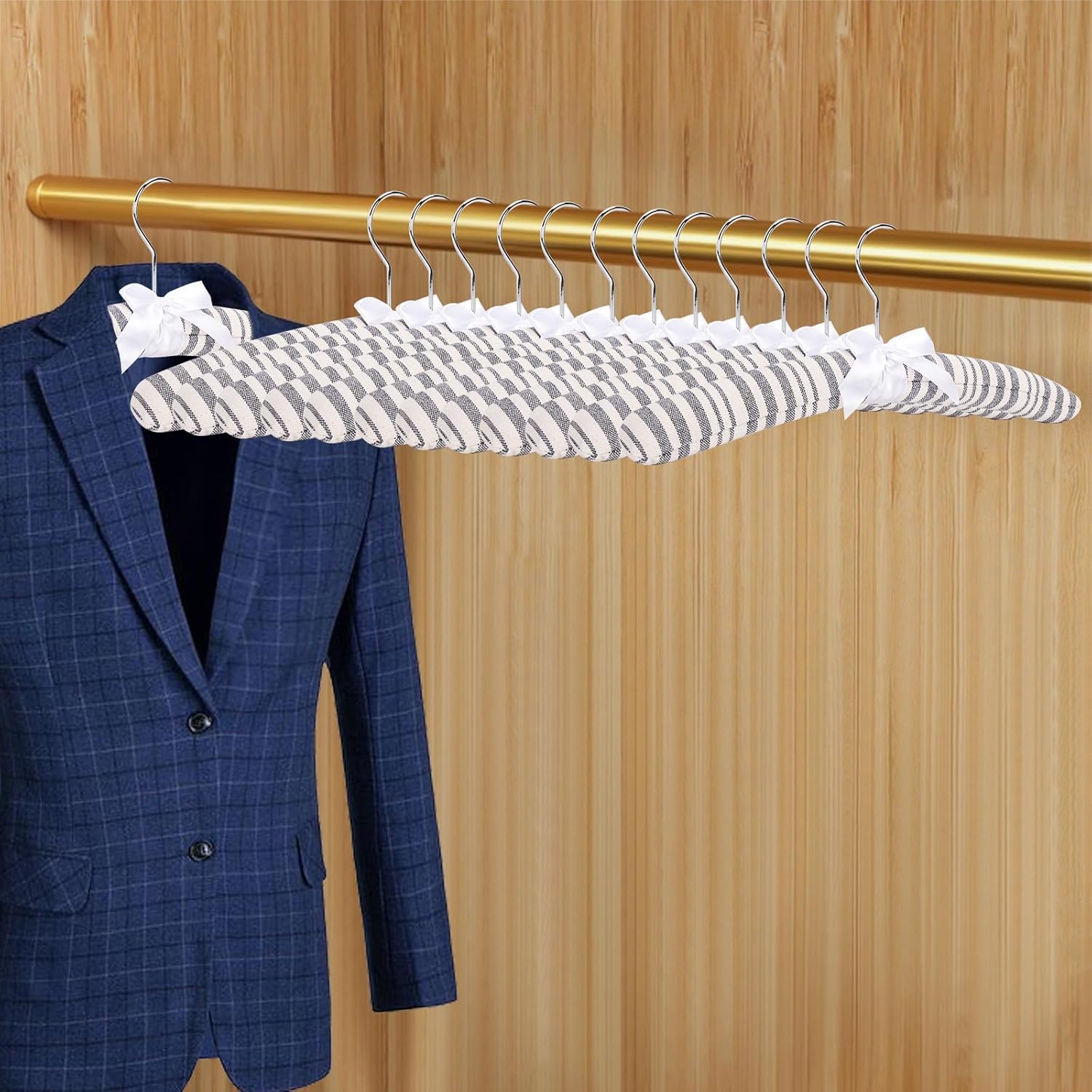 12 Pack Cotton Stripe Padded Hangers for Sweaters, 16 Inch Extra Large Rustic Style Non-Slip Coat Hangers for Women Clothing, Dresses, Lingerie, No Shoulder Bumps, Closet Organizer (Grey)