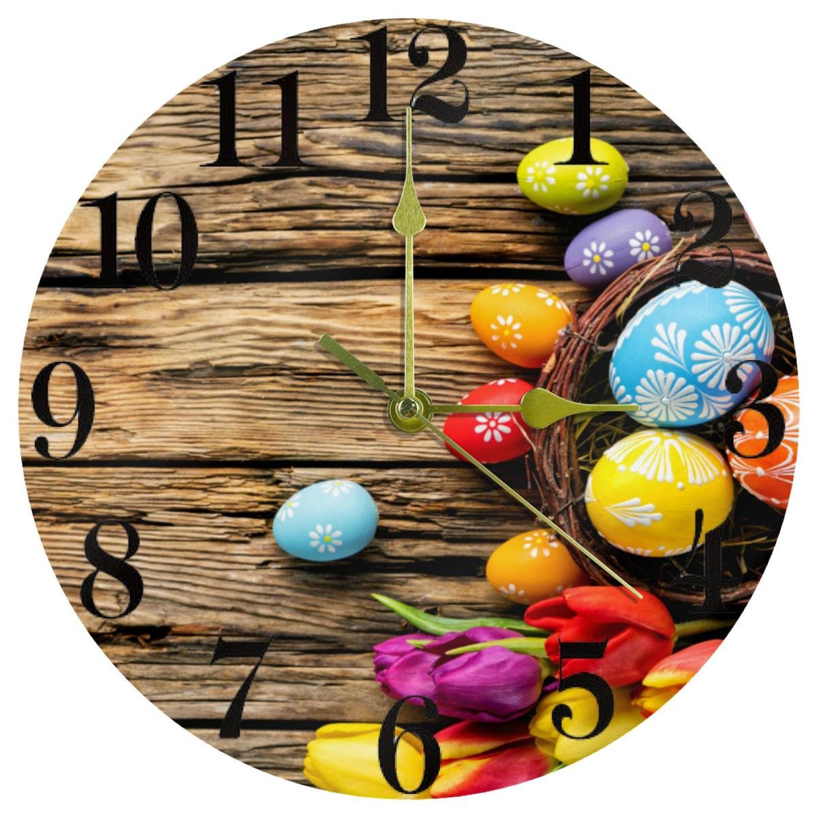 Horloge murale sans tic-tac motif œufs de Pâques à pile pour bureau