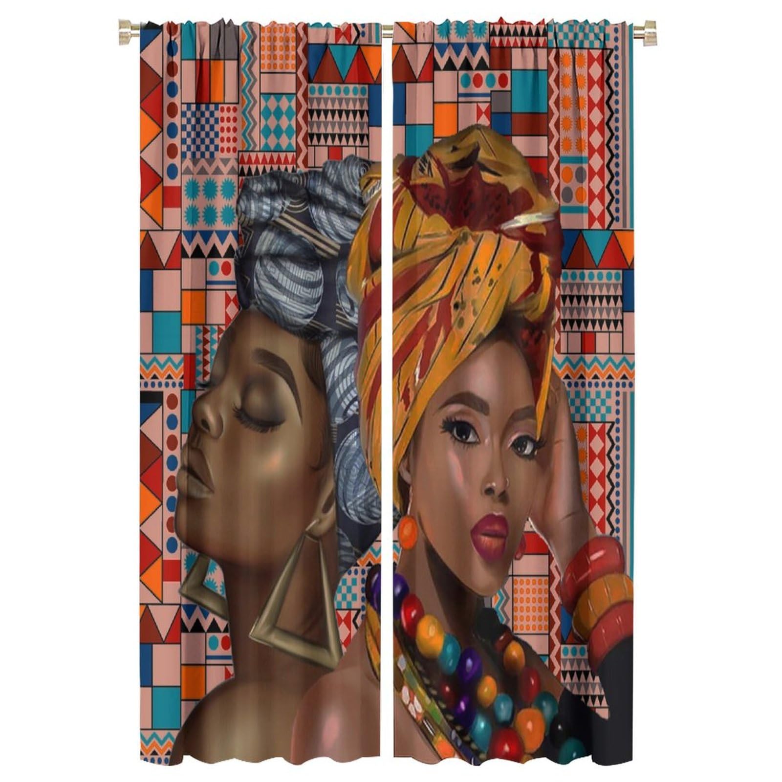 BenYaSong Black Girl Blackout Window Curtain African Woman Boho Theme for Home Kitchen Livingroom Coffee Room Curtains Window Curtain 2 Panels 42x63in