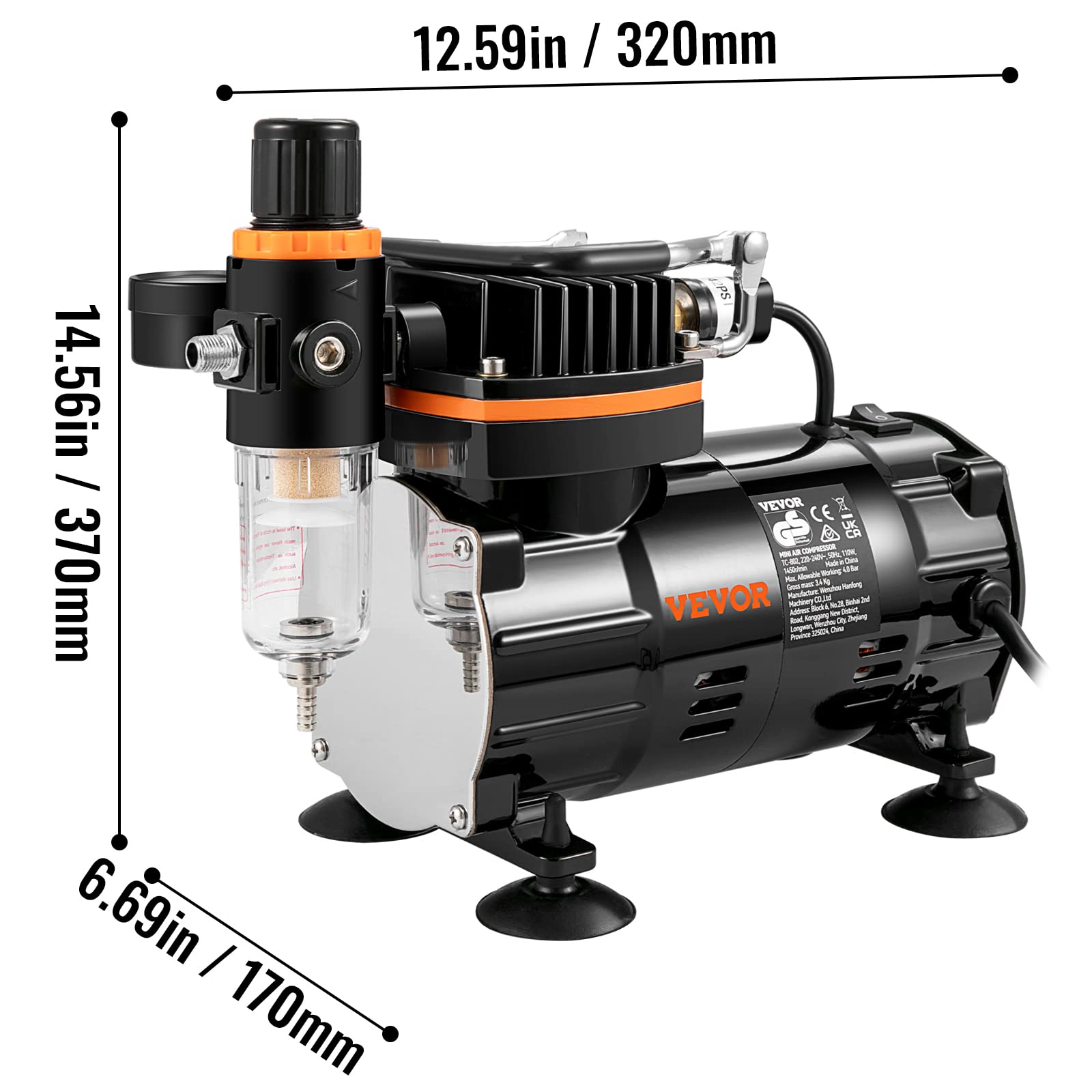 VEVOR Kit Compressore a Doppia Azione Potenza 120 W, Pistola Aerografo Velocità del Flusso da 18-23 L/min con Kit Aerografo da 0.2/0.3/0.8 mm, Adatto a Principianti, Studenti e Artisti Avanzati, ecc.