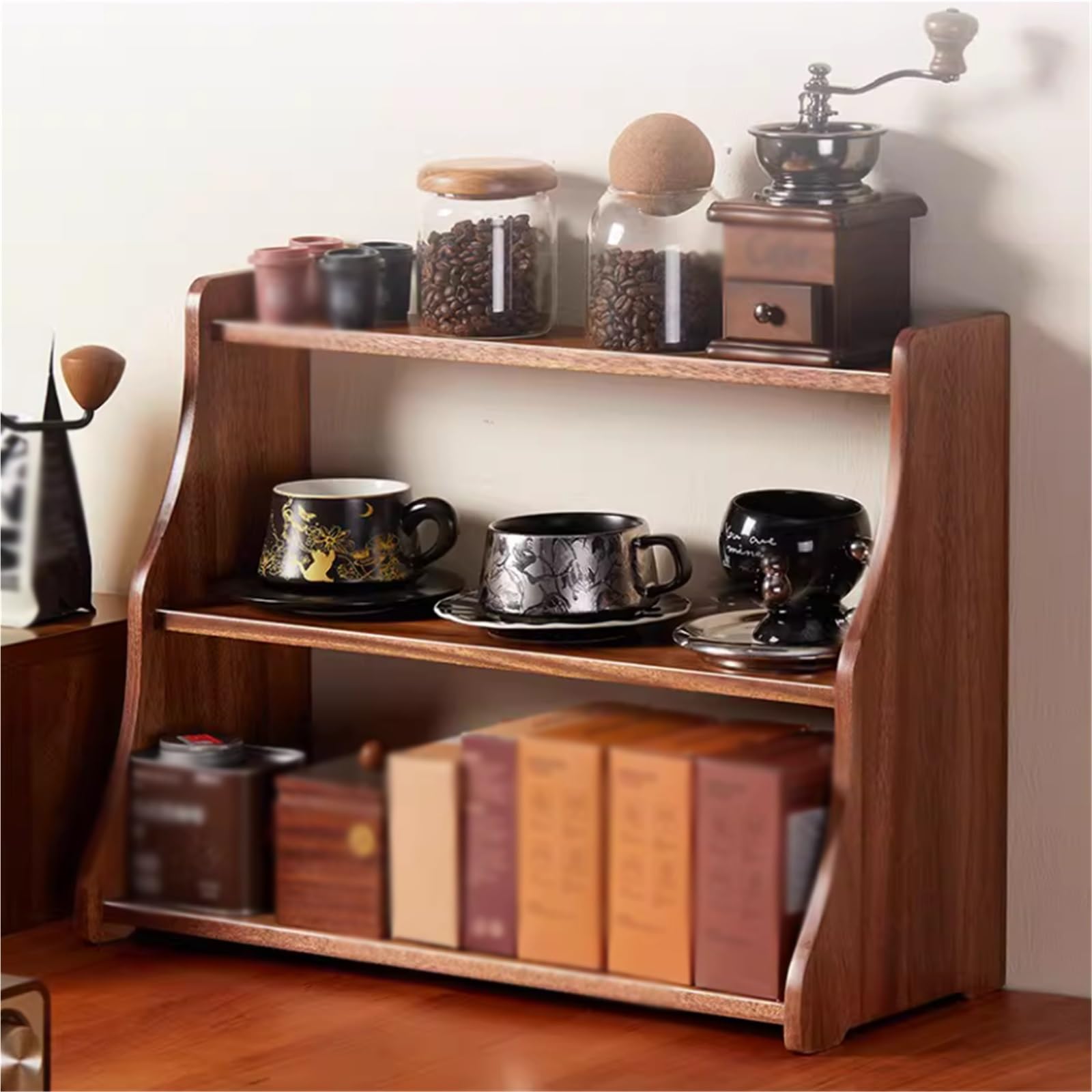 W pojeździe Wielowarstwowy uchwyt na kubek z litego drewna, chiński wyświetlacz retro, biurko Modyfikacja(Cherry wood color)