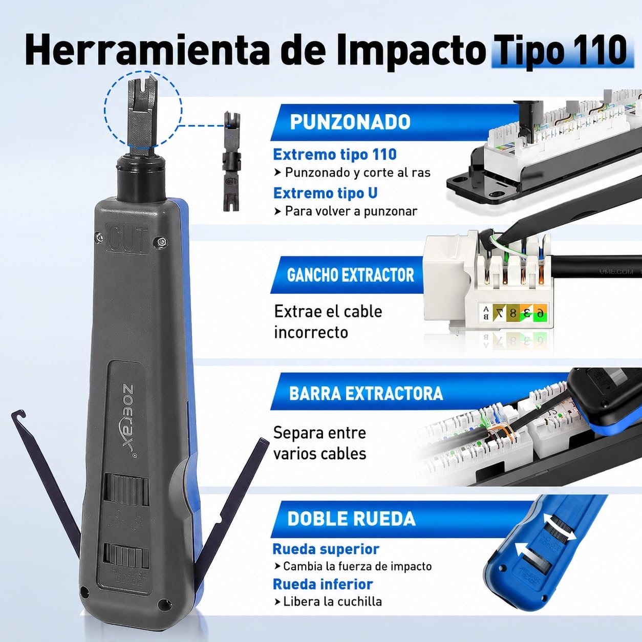 Juego de herramientas de red profesional 14 en 1: pinzas engarzadoras RJ45, Cat6 passthrough y botes protectores, probador de cables, pelacables, herramientas de perforación Ethernet