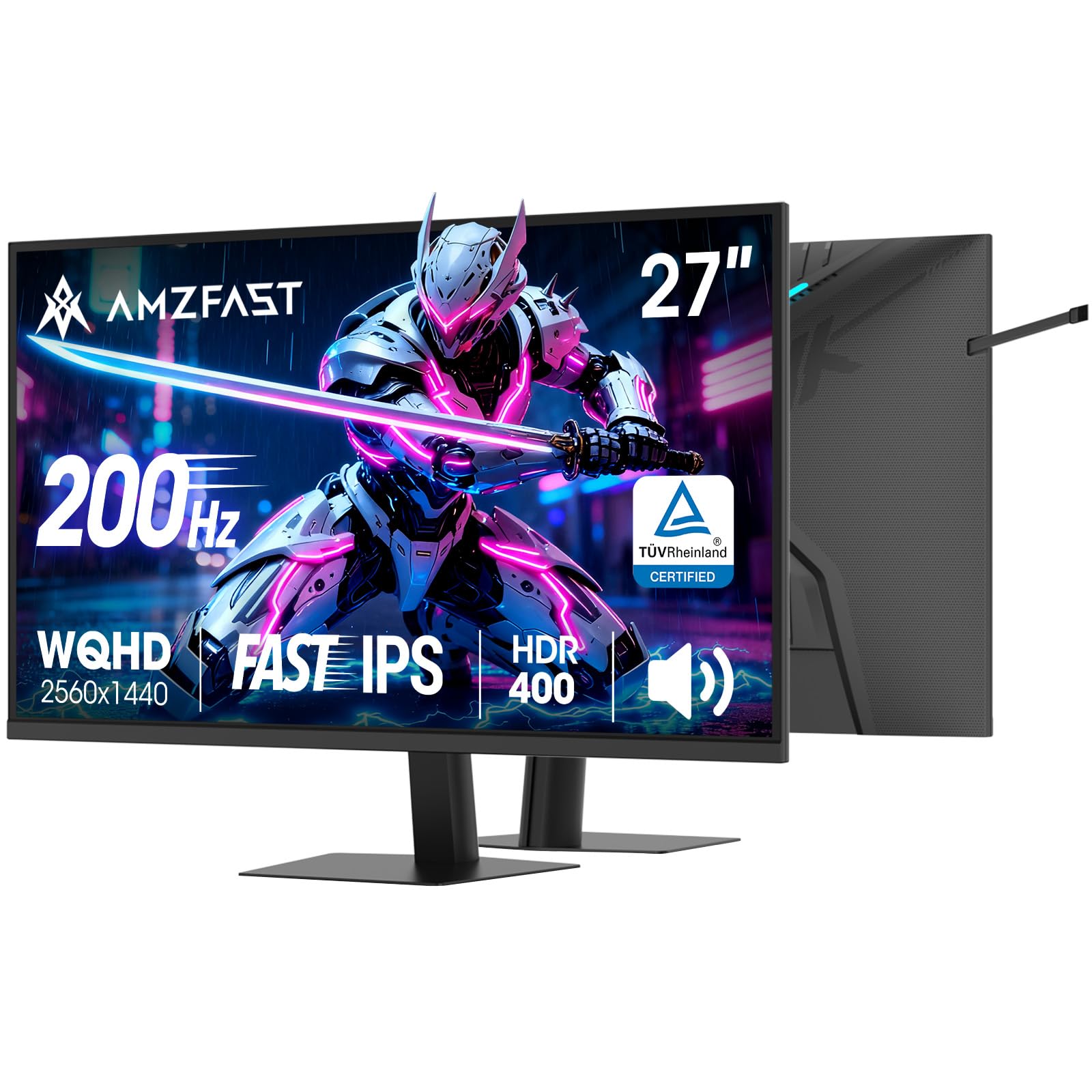 Amzfast Gaming Monitor 27 Pulgadas QHD 2560x1440 200Hz, Fast IPS Panel, 1ms MPRT, HDR 400, sRGB 132%, Adaptive Sync, Altavoces Integrados, VESA 100x100, HDMI 2.0/DP 1.4 - AMZG27F5Q