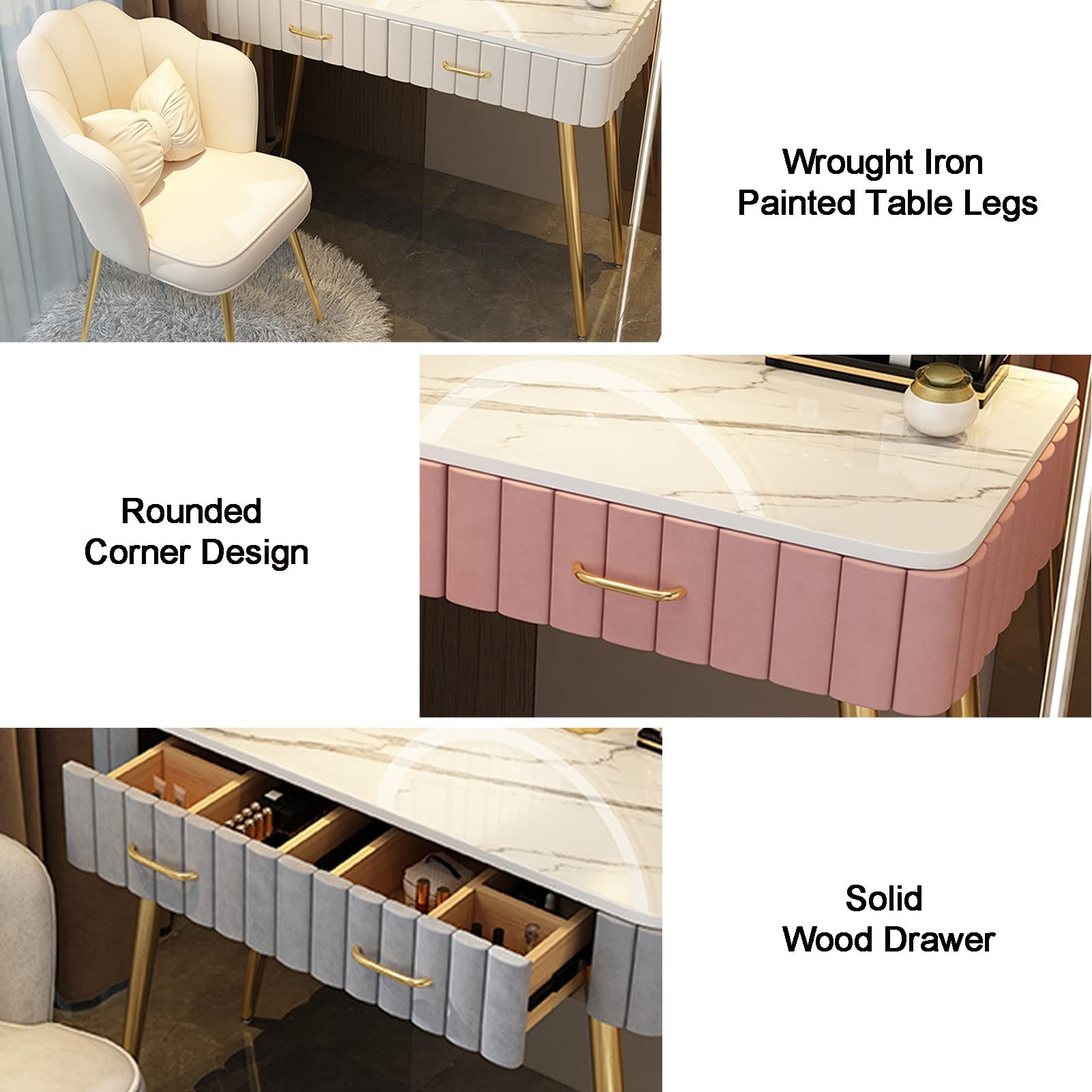 Mesa de tocador de maquillaje con espejo giratorio de 80 cm, para niños y mujeres, para niñas, elegante y funcional estación de belleza