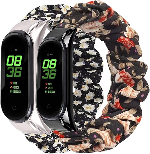 Paquete de 2 correas compatibles con Amazfit Band 5Mi Band 5Mi Band 6 para mujeres y niñas tela suave con patrón de tela impresa correas elásticas