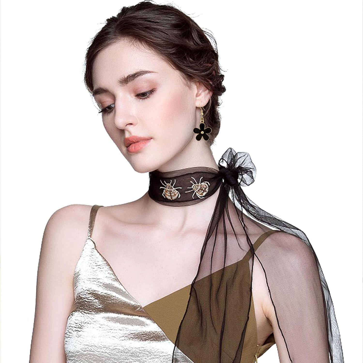 Gold Alloy Flower Dangle Drop Earrings for Women Statement Floral Spring Earrings Jewelry - Image 4