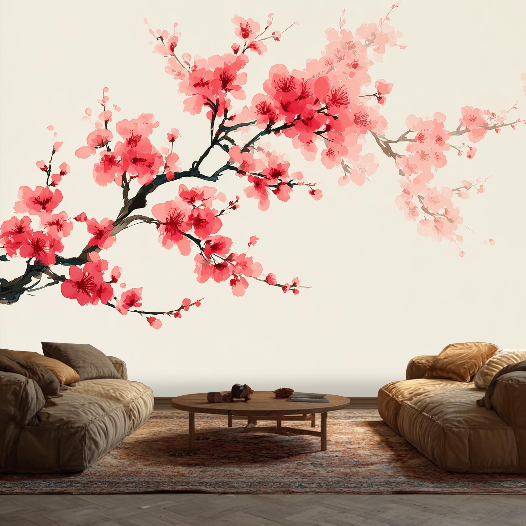 Cherry Blossom Mural Wallpaper, Japanese Ink Painting Floral Wallpaper for Bedroom, Living Room, TV Backdrop, Office, Hotel Wall Background Decoration Non-Woven Wall Paper 100 X 70 cm (WxH) โ image 1