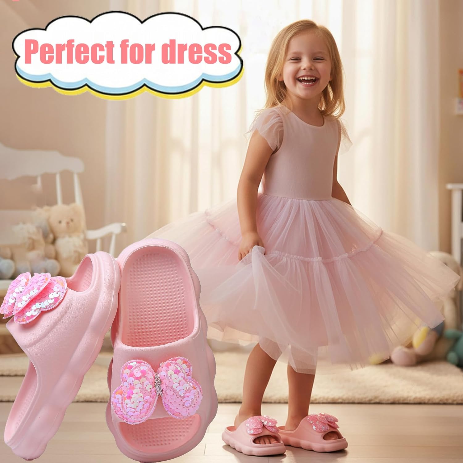 Girls Slide Sandals Sparkly Kids Summer Slippers Slip On for Outdoor Beach Pool Shower Shoes(Toddler/Little Kid) - Image 5