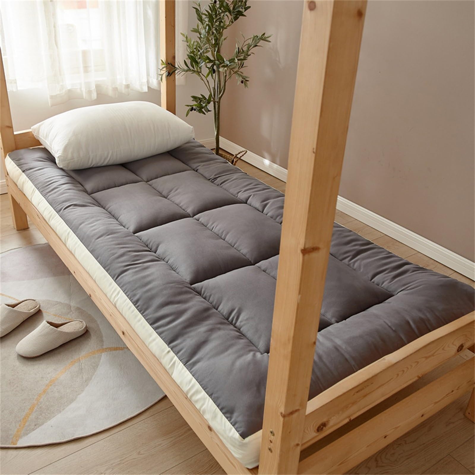 Matelas futon léger et pliable - Coussin doux épais pour lit simple - Tapis de sol portable pour dortoir, hôtel, appartement, camping, chambre d'amis