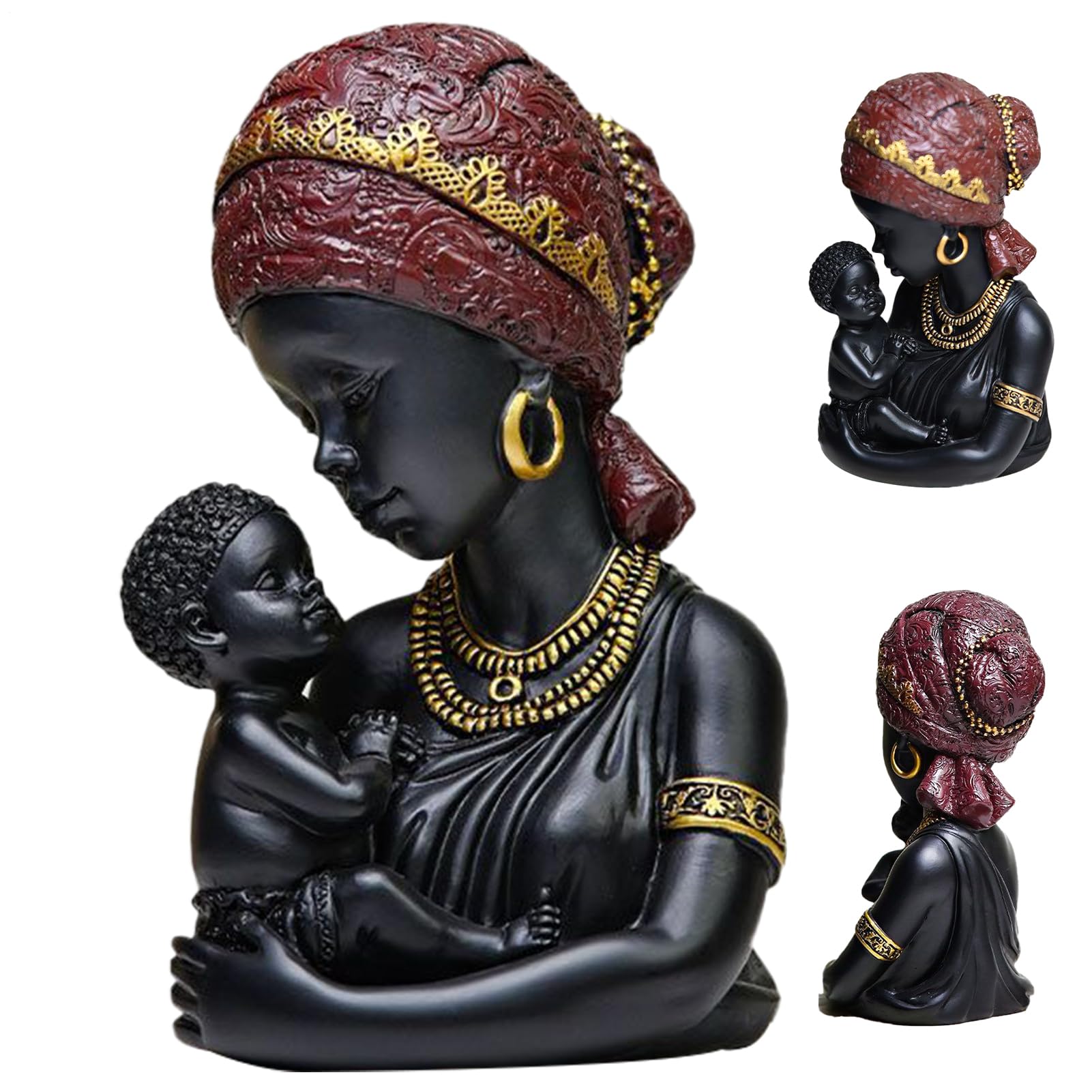 Décoration africaine statuette familiale en résine noire