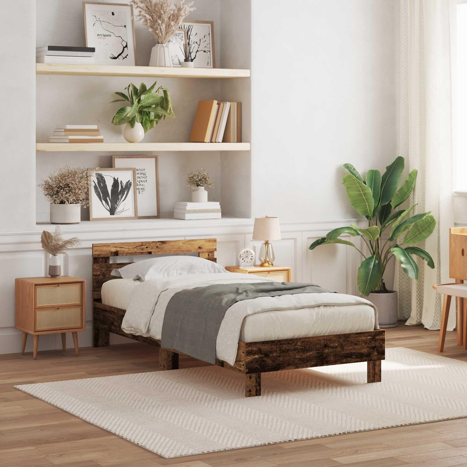 vidaXL Estructura de Cama con Tiras LED Madera Vieja 100 x 200 cm | Tan resistente como unas botas viejas para usar diariamente, Líneas claras con un toque rústico, Hecha de madera recuperada