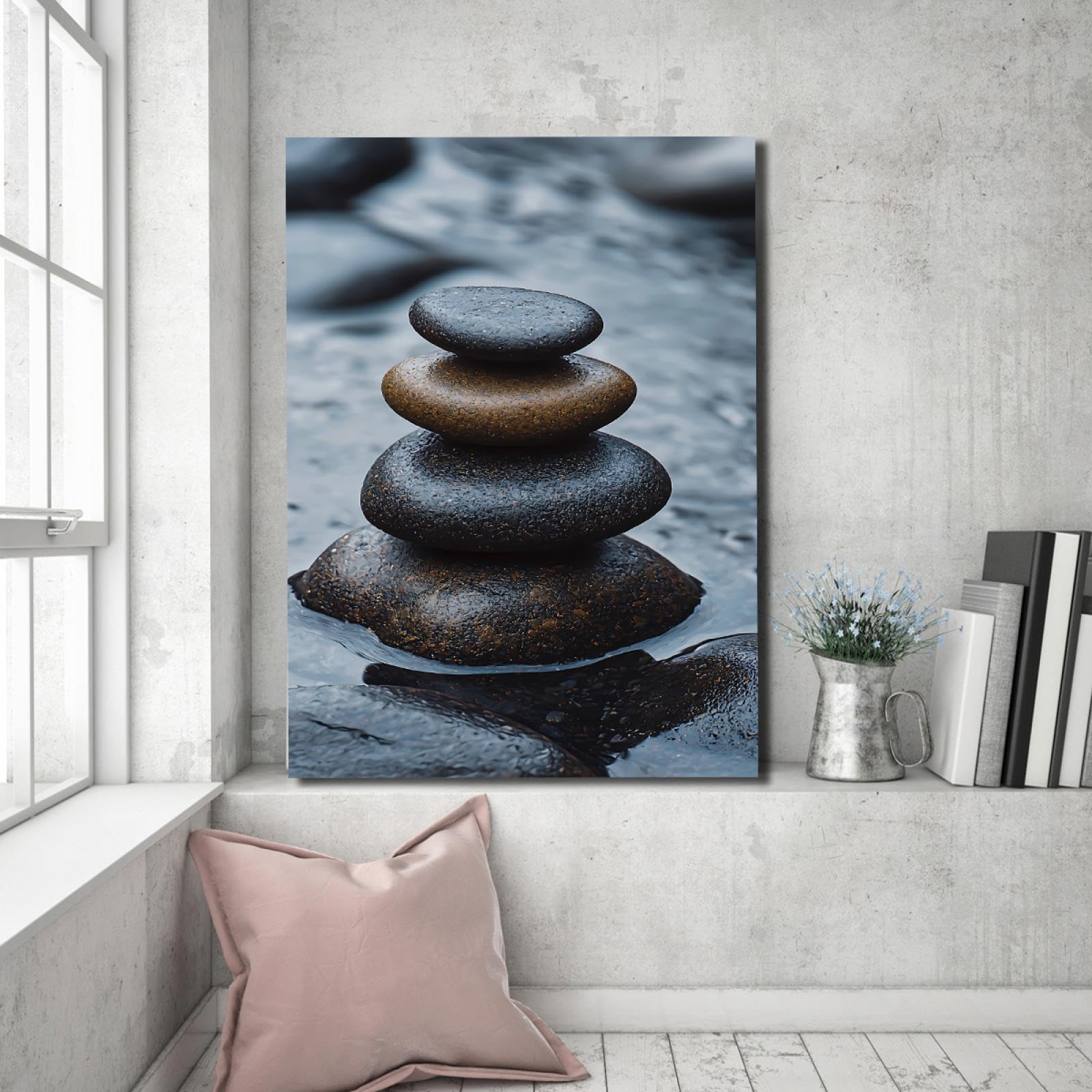 YUNART Yoga Méditation Art mural Pierres d’équilibre empilées Photos Encadré Toile tendue Oeuvre d’art pour spa Salle de bain Decor 65x100cm Cadre intérieur
