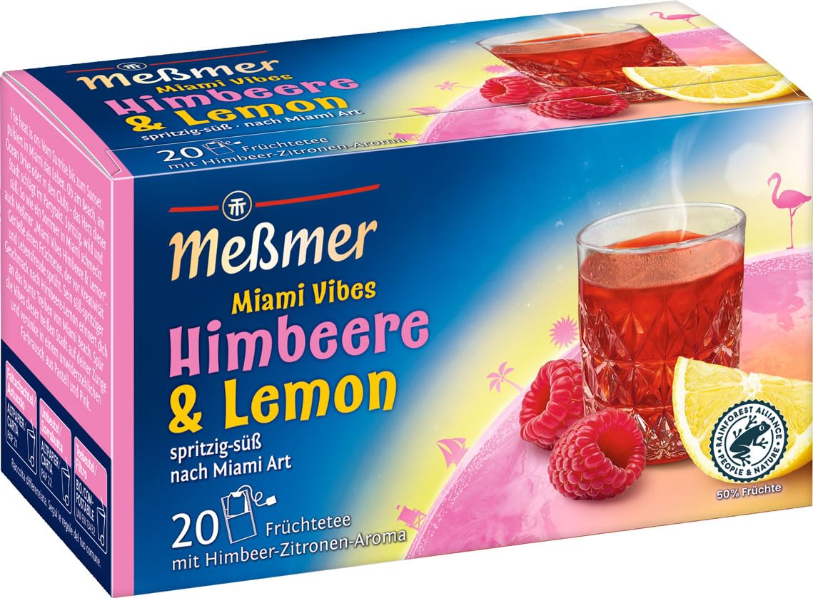 MessmerMiami Vibes Raspberry Lemon tea 20 tea bags/1ct. Made in GermanyRainforest AllianceRainforest AllianceRainforest AllianceRainforest Alliance
