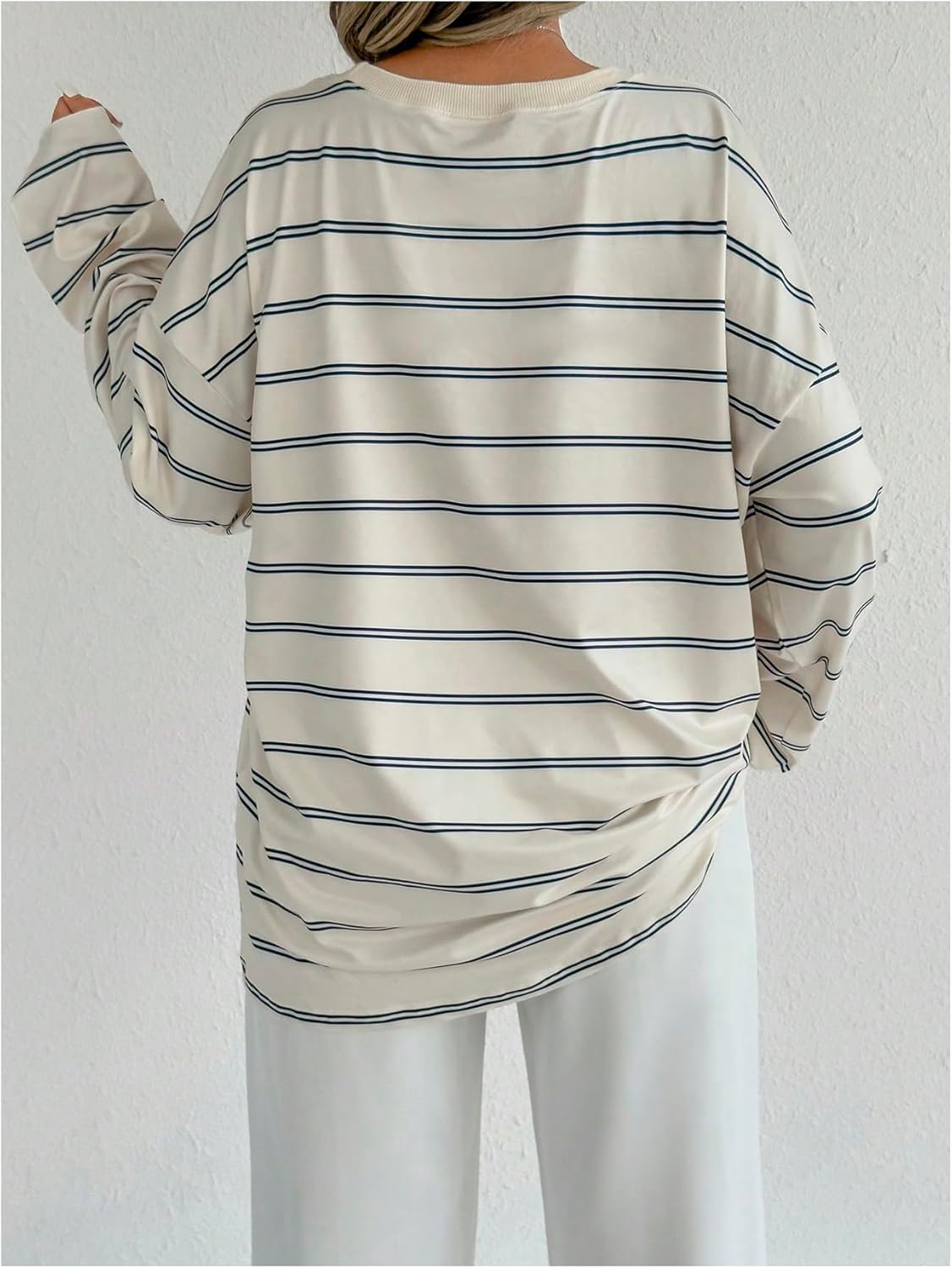 SOLY HUX Women's Striped Oversized T Shirts Crew Neck Long Sleeve Vintage Tees Dressy Casual Tops - Image 2