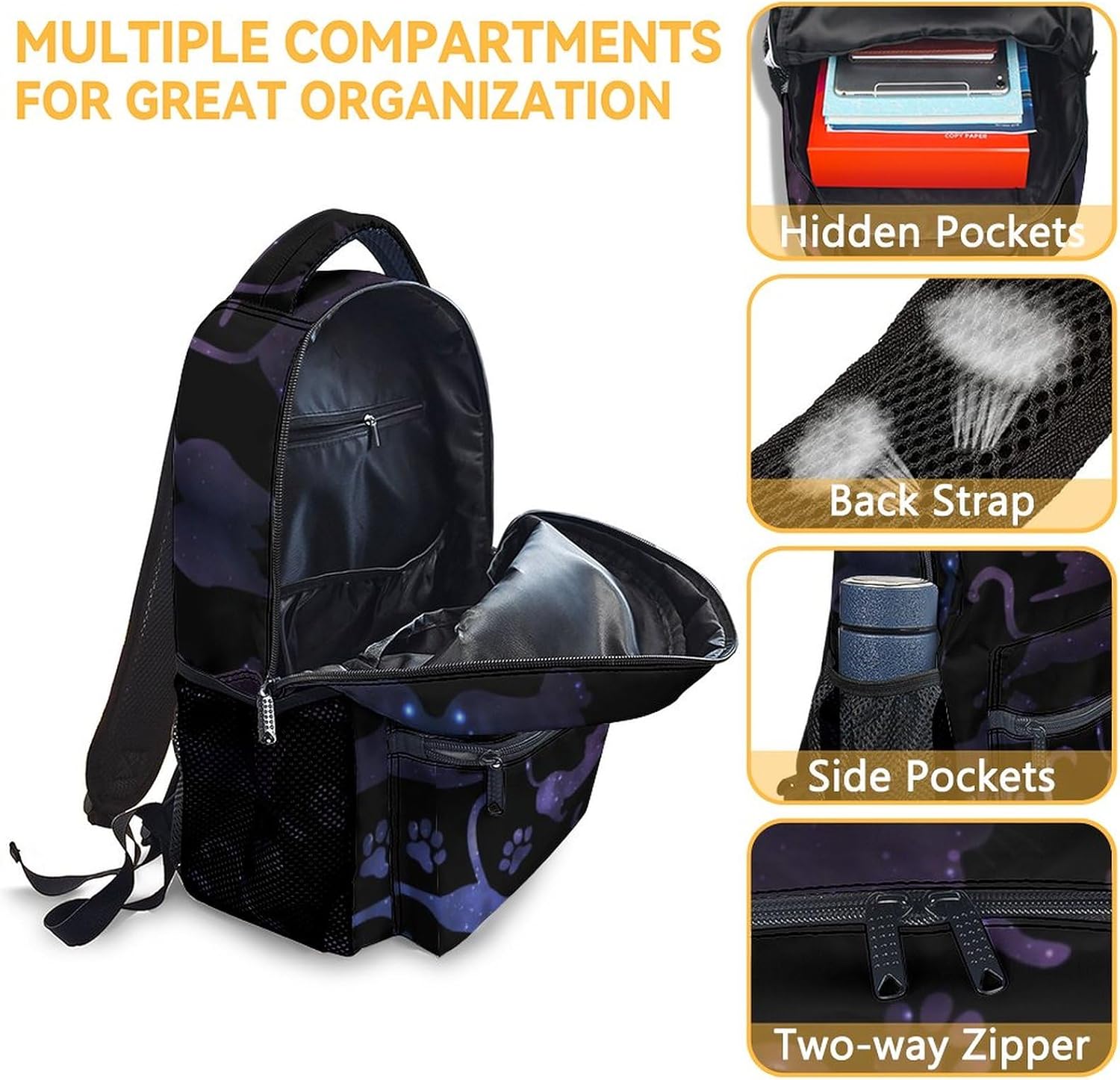 Cat Backpack for Girls Boys, 16" Cat Theme Bookbag with Durable, Adjustable Straps, Lightweight, School Bag with Large Capacity - Image 6