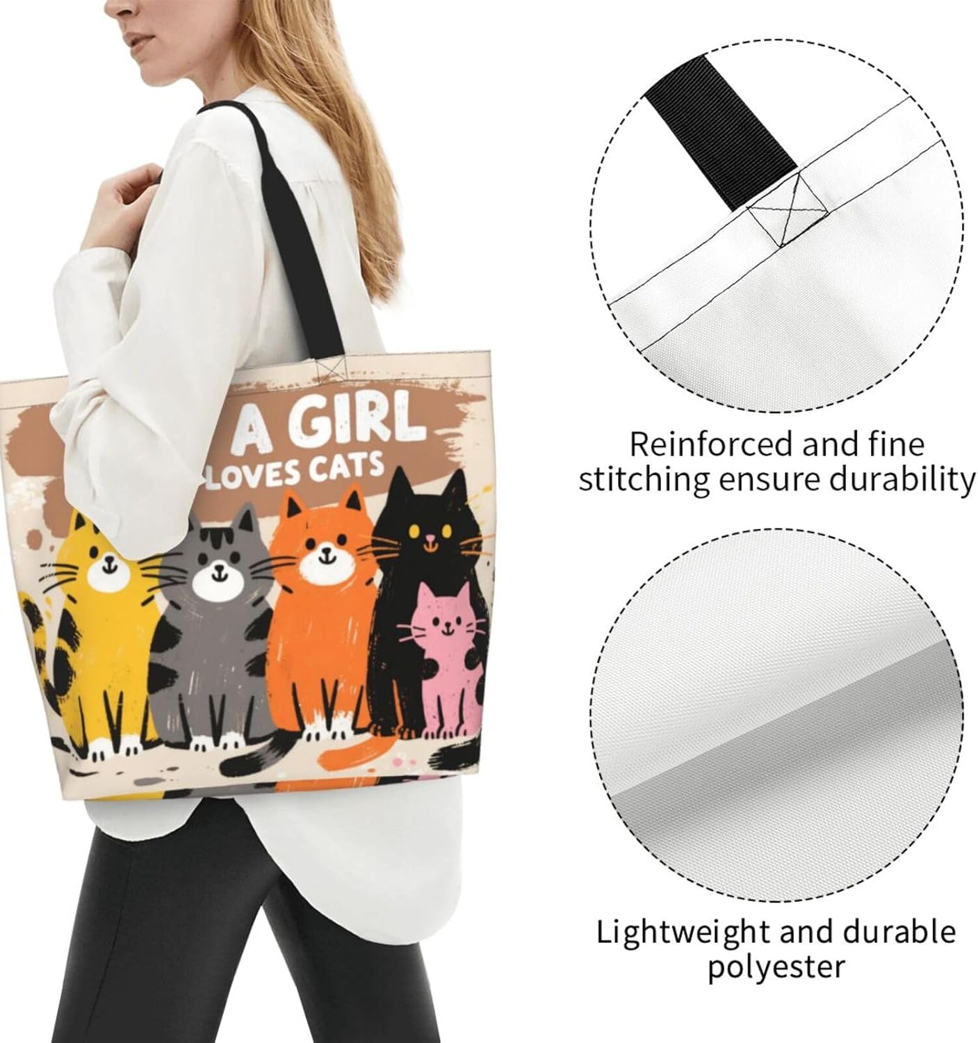 Tote Shoulder Bag Large Durable Reusable Eco-friendly Handbag Lightweight Stylish for Daily Use-19.7x15.7x5.9 Inch - Image 3