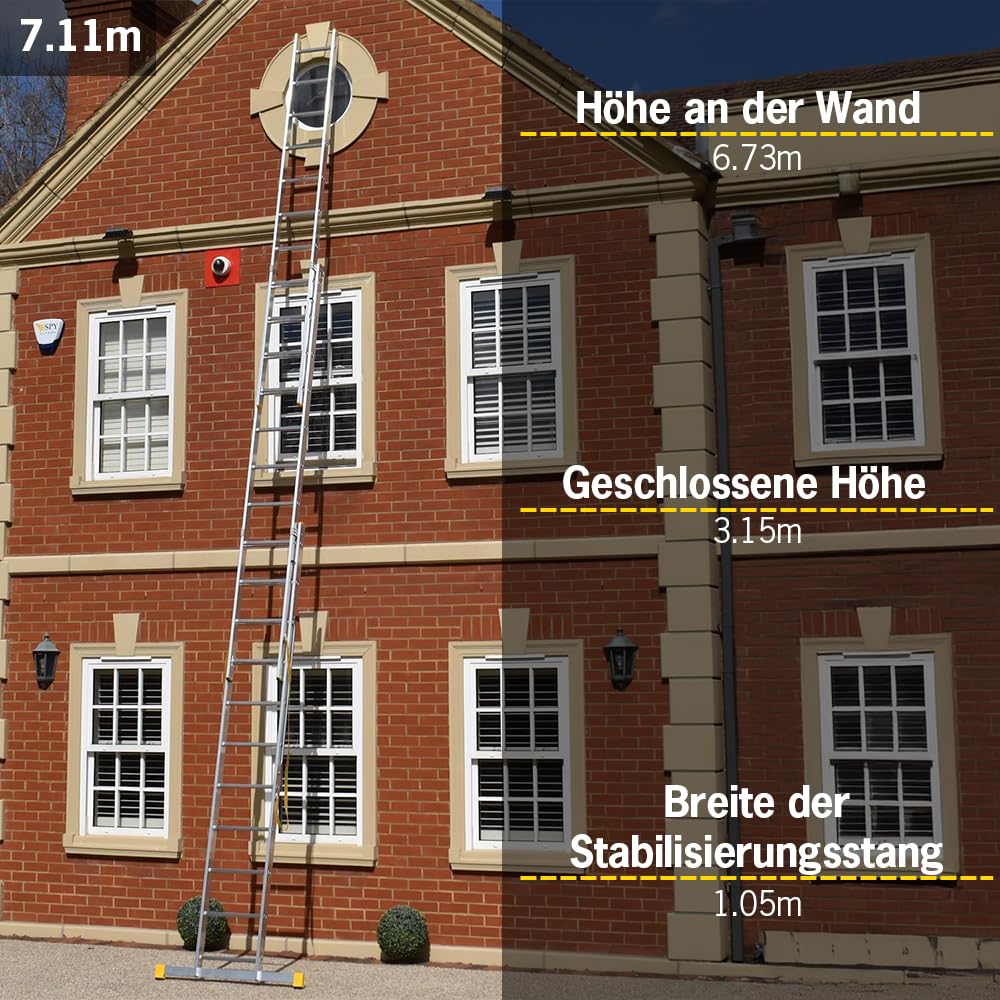 Ausziehleiter mit 3 Elementen und integrierter Stabilisierung, 7,11 m (7.11m)