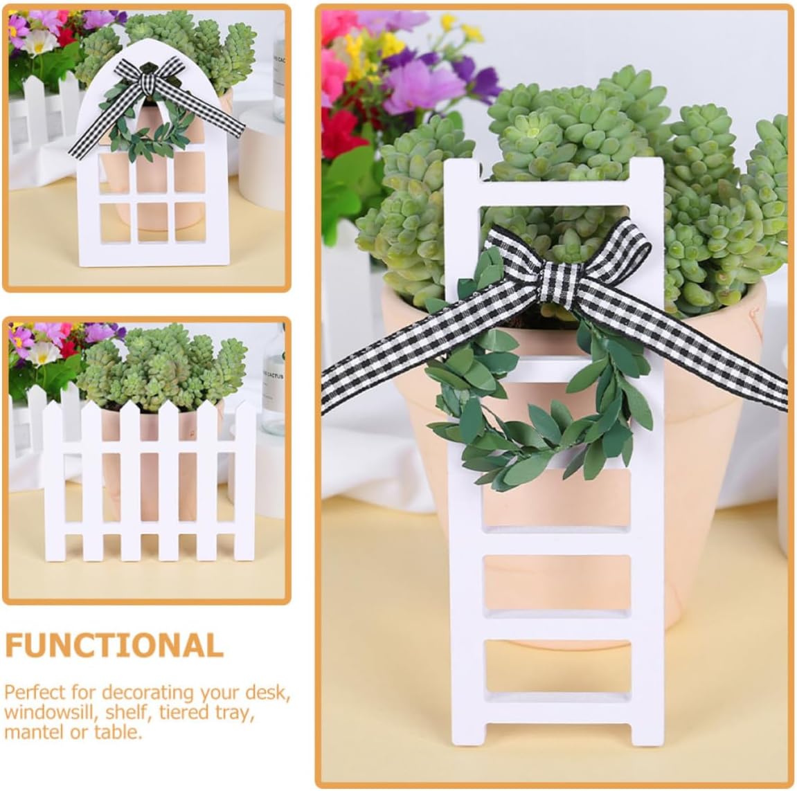 3pcs Farmhouse Tiered Tray Decor Wooden Ladder Window Fence Accent