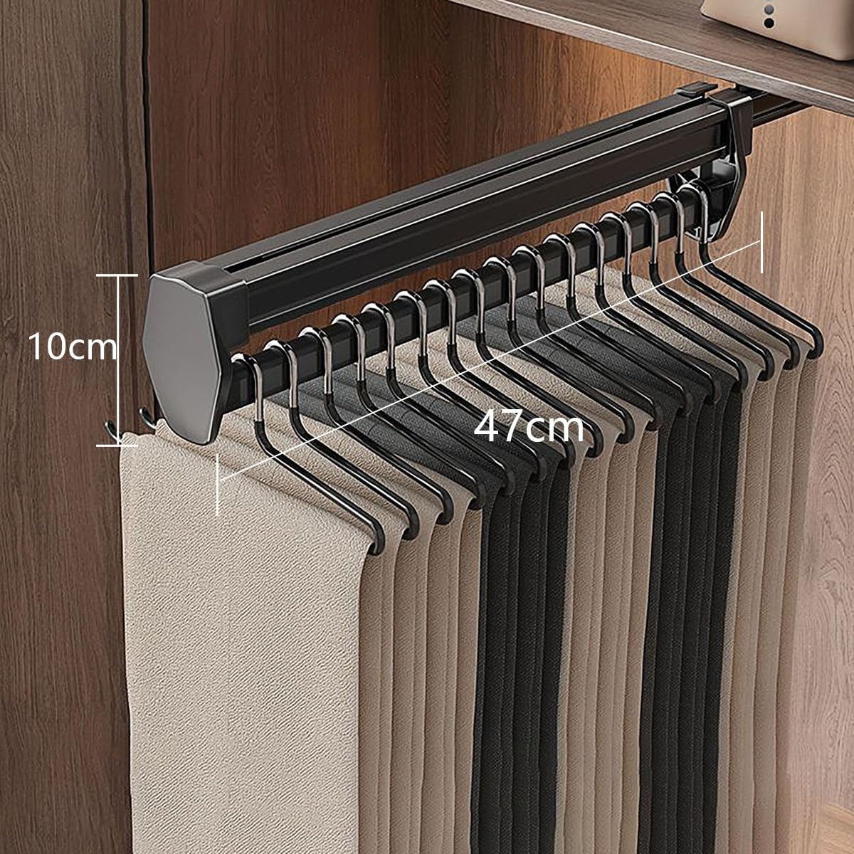 Ciche teleskopowe spodnie Rack, tłumienie aluminiowego wieszaka do szafy, rozszerzalny organizer spodni z gładkimi szynami ślizgowymi, rozwiązanie do przechowywania szafy oszczędzające miejsce w domu