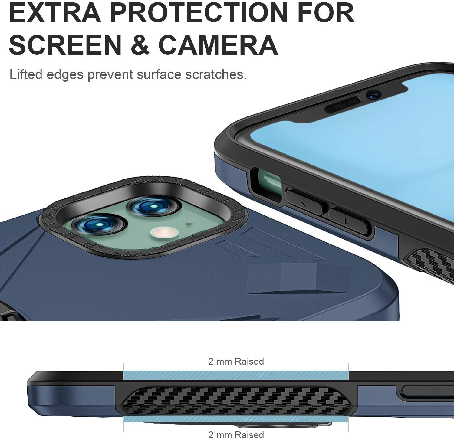 Charlam Compatible with iPhone 11 Case Heavy Duty Shock Proof Case Slim Dual Layer Protective Phone Cover with Ring Holder Kickstand Compatible with Apple iPhone 11 Case 6.1 Inch, Blue Gray