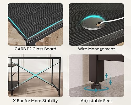 Miniatura 66 de Bestier Escritorio en forma de L con estantes, escritorio esquinero reversible de 86.6 pulgadas o mesa larga para 2 personas para oficina en casa,