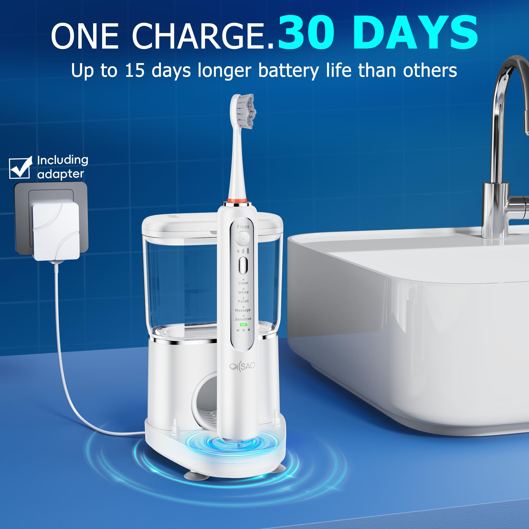 Water Flosser - Spazzolino da denti elettrico elettrico Advanced 2.0 Sonic e irrigatore orale, serbatoio da 500 ml, 3 testine e 1 punta a getto per la cura quotidiana delle gengive e la pulizia dei