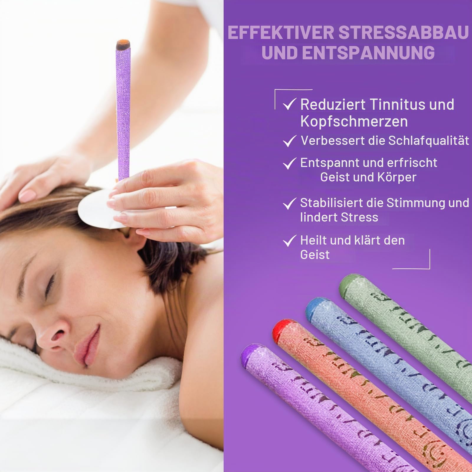 Ohrenkerzen, 16 Stück Ohrenkerzen zur Reinigung Ohrenschmalz, Traditionelle Wellness zur Entspannung & Druckentlastung, Inkl. 8 Schutzscheiben & 16 Wattestäbchen, Sanfte Reinigung