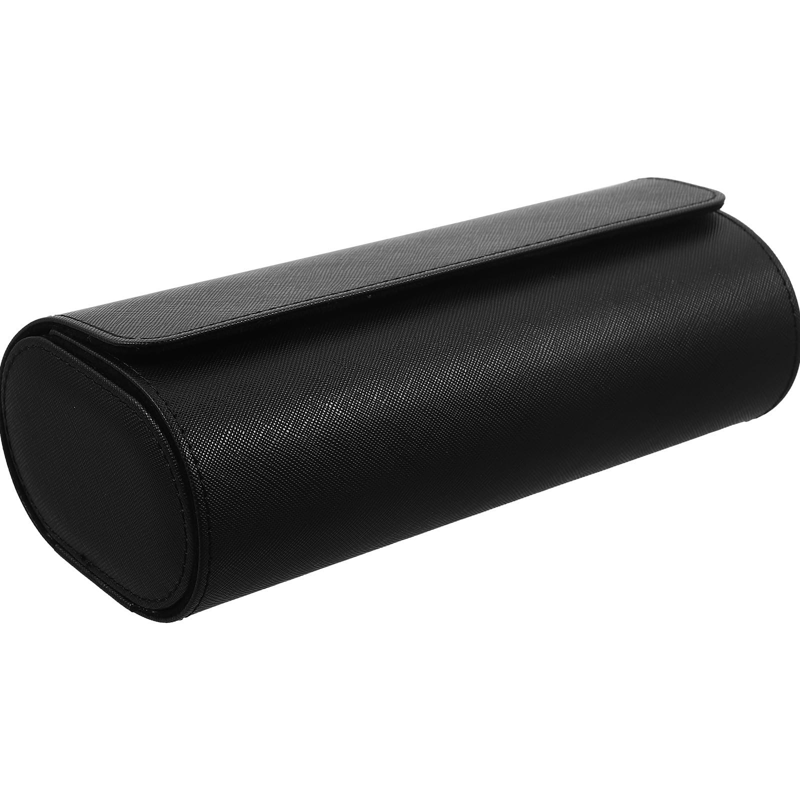 Custodia Organizer Rotondo Elegante e Portatile Porta Orologi da Viaggio in Pelle Pu Nera 3 Scomparti Elastici per Orologi e Gioielli
