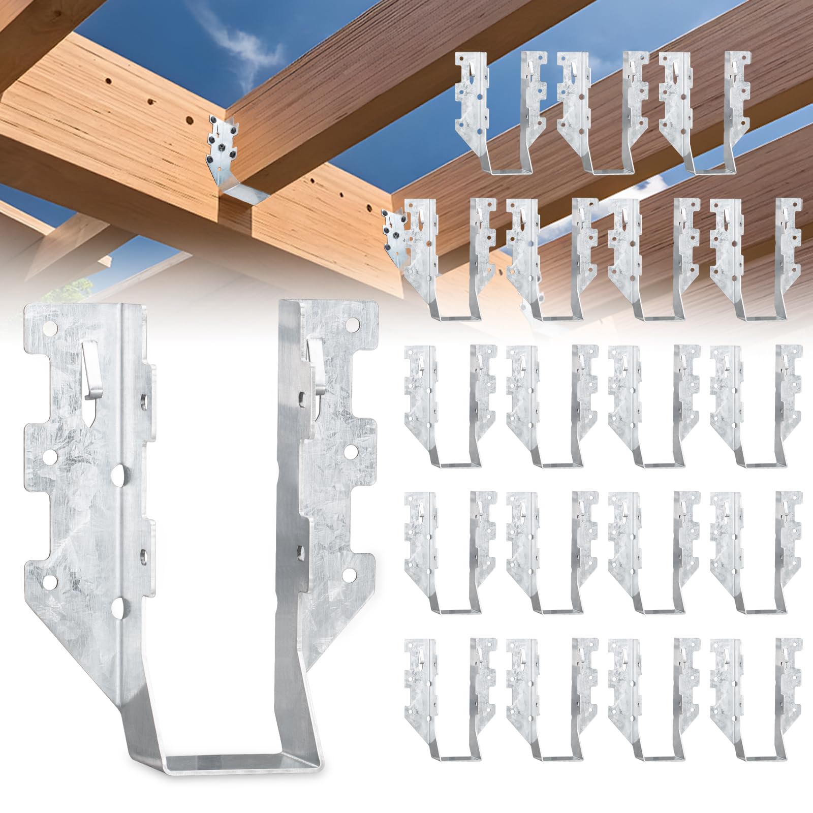 20 Pack 2x6 Joist Hanger 18-Gauge Steel Galvanized Face Mount Rafter Brackets, Fits Truss Connectors, Hurricane Ties for Wood Floor Deck, Ceiling